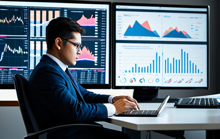 A focused professional economist, male, fully clothed in a modest business suit, seated at a sleek modern desk. His hands are resting naturally on a tablet displaying complex financial charts and intricate data visualizations. The background is a contemporary office setting with large monitors showing analytical models and graphs that convey clarity emerging from complexity. The scene is illuminated by soft, professional lighting. Perfect anatomy, correct proportions, natural pose, well-formed hands, proper finger count, natural body proportions, professional photography, high quality, safe for work, appropriate content, family-friendly.