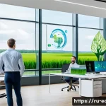 ESG 투자와 지속 가능성 - A modern Russian corporate office environment focused on sustainability, showing diverse professiona...
